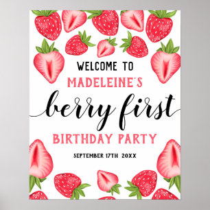 Berry First Strawberry 1st Birthday Party Welcome Poster