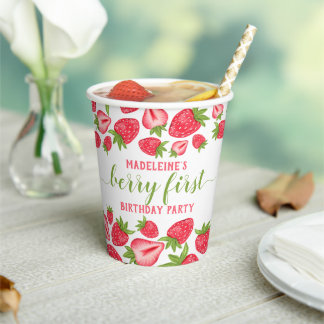 Berry First Strawberry 1st Birthday Personalised Paper Cups