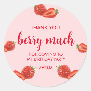 Berry First   Strawberry 1st Birthday pink Classic Round Sticker