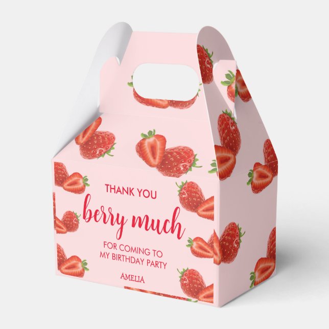 Berry First | Strawberry 1st Birthday pink Favour Box (Front Side)
