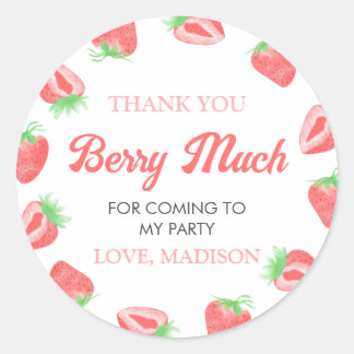 Berry First Strawberry 1st Birthday Thank You Classic Round Sticker