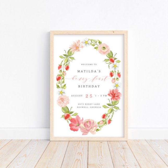 Berry First Strawberry 1st Birthday | Welcome Poster (Creator Uploaded)