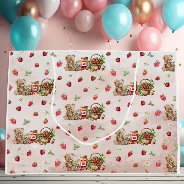 Berry First Strawberry and Bear Birthday Large Gift Bag (Creator Uploaded)