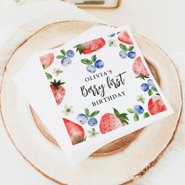 Berry First Strawberry and Blueberry Birthday Napkin (Creator Uploaded)