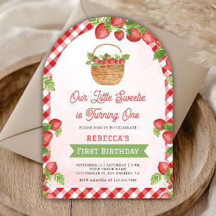 Berry First Strawberry Arch Photo 1st Birthday Invitation