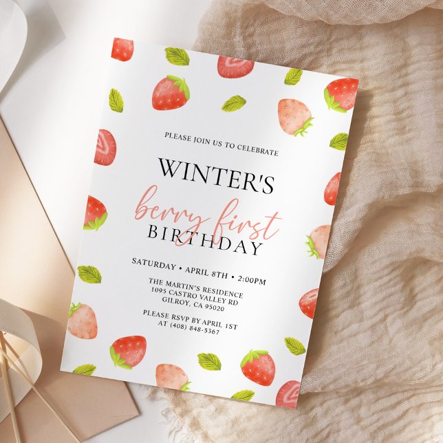 Berry First Strawberry Birthday Invitation (Creator Uploaded)