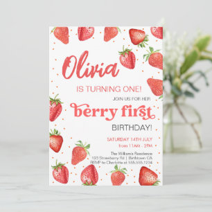  Berry First Strawberry Birthday Invitation