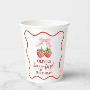 Berry first strawberry birthday Pink Bow Paper Cups