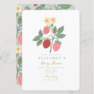 Berry First Strawberry Bouquet Birthday  Invitation