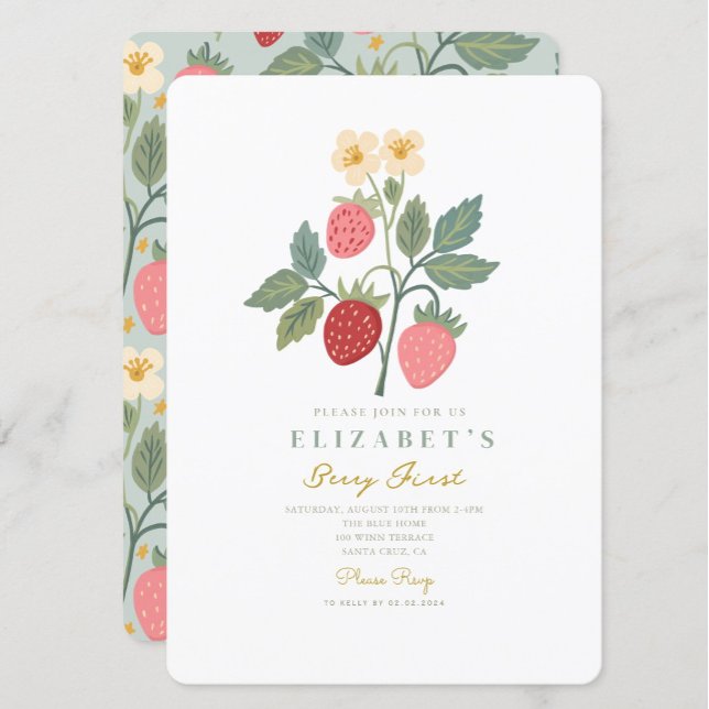 Berry First Strawberry Bouquet Birthday  Invitation (Creator Uploaded)