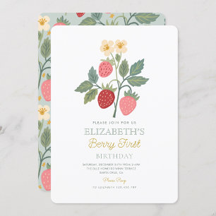 Berry First Strawberry Bouquet Birthday  Invitation