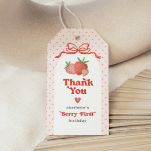 Berry First Strawberry Bow 1st Birthday Party Gift Tags