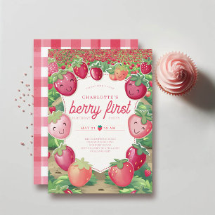 Berry First Strawberry Field Frame 1st Birthday Invitation