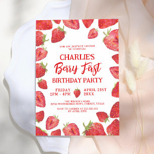 Berry First Strawberry Girl 1st Birthday Invitation
