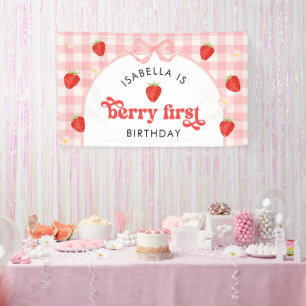 Berry First Strawberry Girl 1st Birthday Party Banner