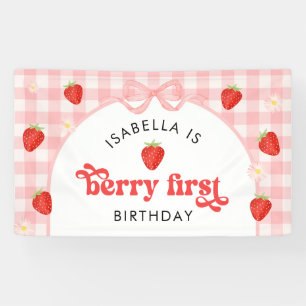 Berry First Strawberry Girl 1st Birthday Party  Banner