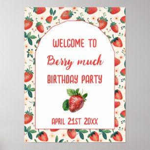 Berry First Strawberry Girl 1st Birthday Party Poster