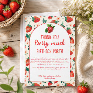 Berry First Strawberry Girl 1st Birthday Party  Thank You Card