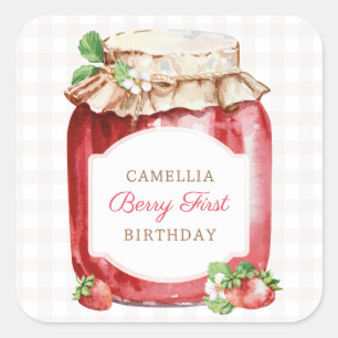 Berry First Strawberry Jam 1st Birthday Party Square Sticker