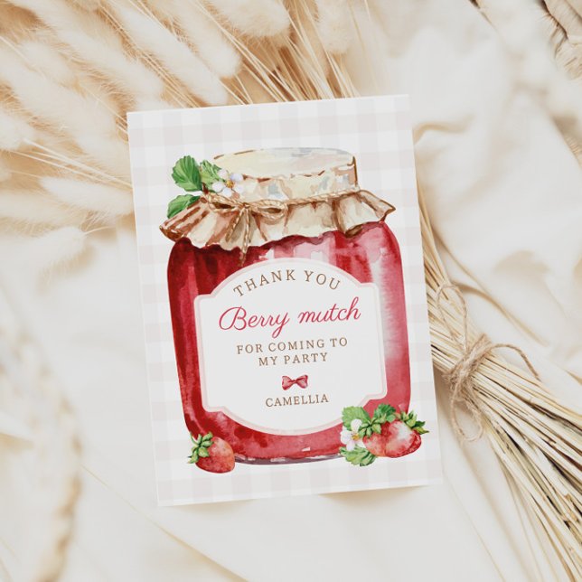 Berry First Strawberry Jam 1st Birthday Party Thank You Card (Creator Uploaded)