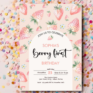 Berry first strawberry kids birthday invitation