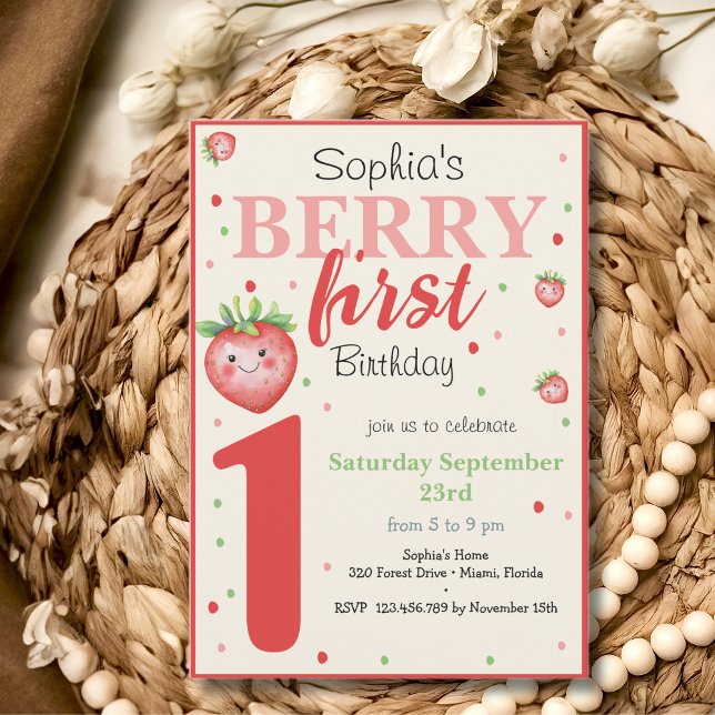 Berry first strawberry kids birthday invitation (Creator Uploaded)