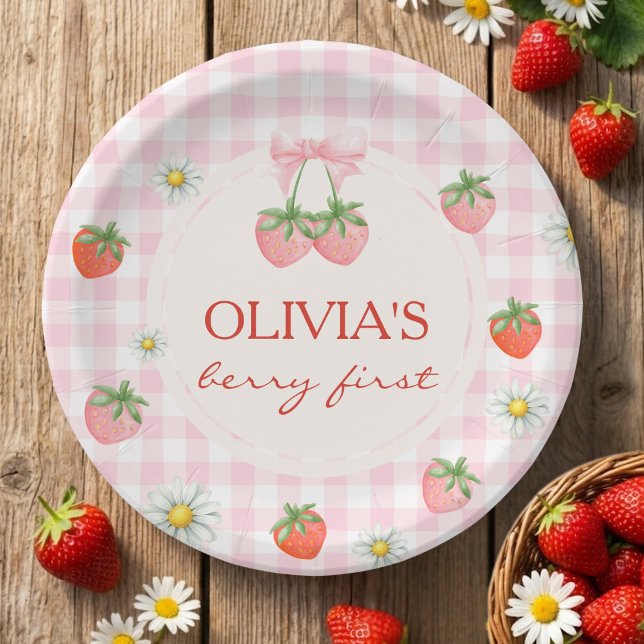 Berry First Strawberry Patch Picnic Party Paper Plate (Berry 1st Birthday Strawberry Paper Plate)