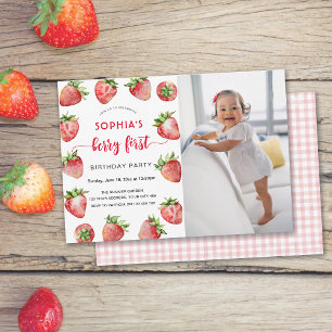 Berry First Strawberry Photo Baby Birthday Invitation