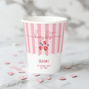 Berry First Strawberry Red Girl 1st Birthday Party Paper Cups