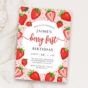 Berry First Strawberry   Summer 1st Birthday Invitation