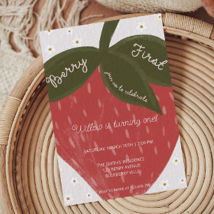 Berry First Strawberry Sweet 1st Birthday Invitation