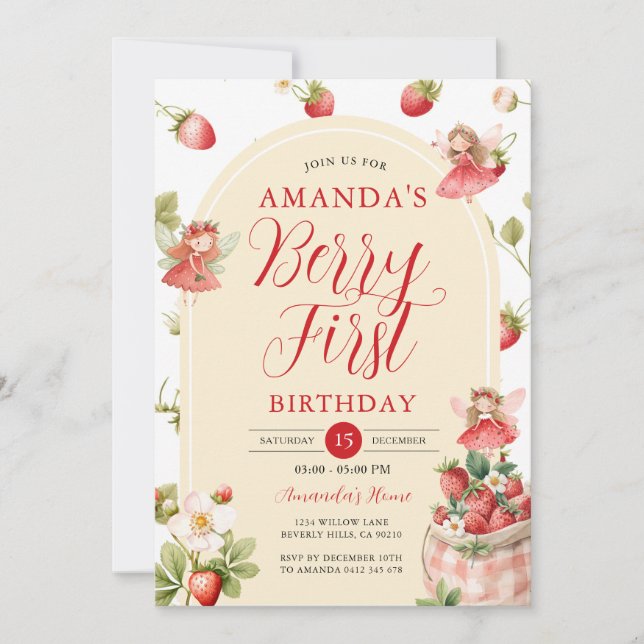 Berry First Strawberry Sweet Birthday  Invitation (Front)