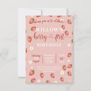 Berry First Strawberry Themed Birthday Invitations