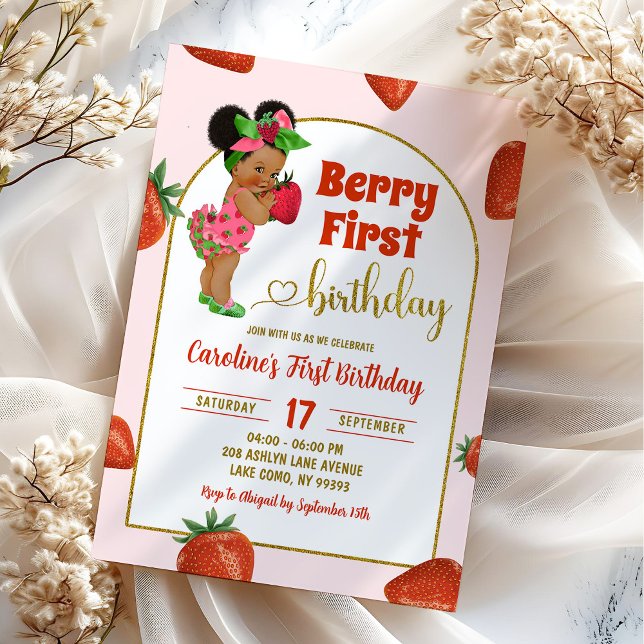Berry First Summer First Birthday Strawberry Invitation (Creator Uploaded)