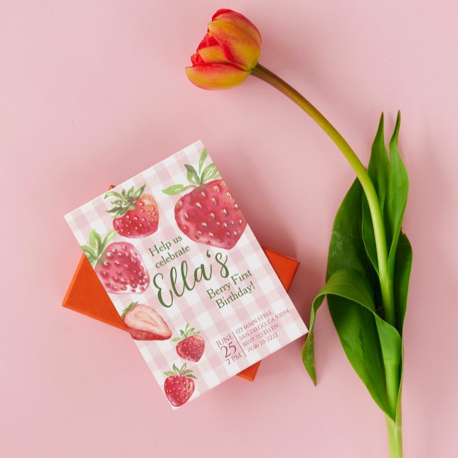 Berry first summer strawberry Birthday Invitation (Creator Uploaded)