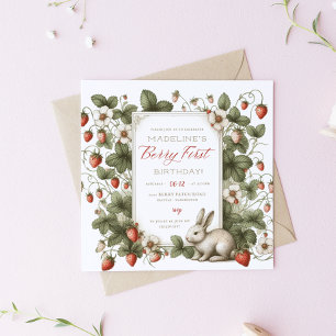 Berry First Vintage Strawberry Girl 1st Birthday Invitation