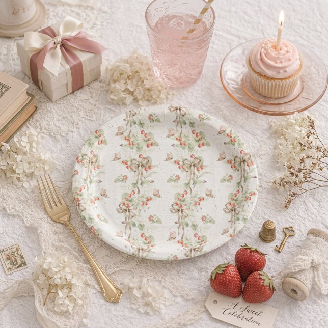 Berry Floral Butterfly First Birthday Paper Plate (Creator Uploaded)