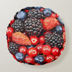 Berry-Fresh Background Mosaic Round Cushion