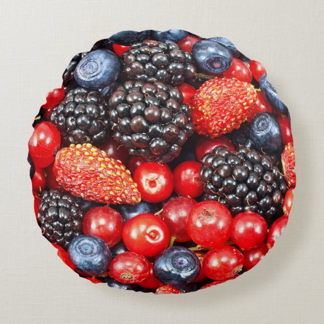 Berry-Fresh Background Mosaic Round Cushion (Front)