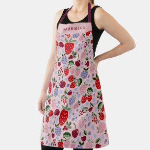 Berry Fruit Pattern Pink Personalised Name Apron
