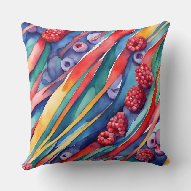 Berry Fruits and Fresh Colourful Stripes  Cushion (Back)