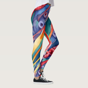 Berry Fruits and Fresh Colourful Stripes  Leggings