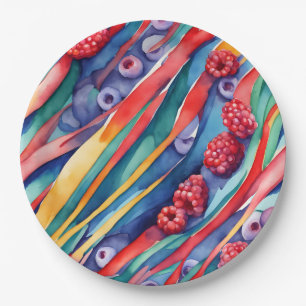 Berry Fruits and Fresh Colourful Stripes Paper Plate