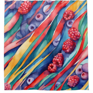 Berry Fruits and Fresh Colourful Stripes Shower Curtain