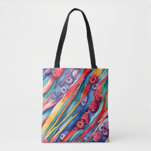 Berry Fruits and Fresh Colourful Stripes Tote Bag