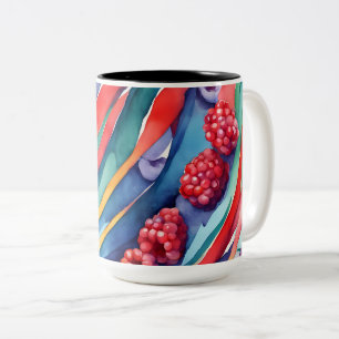 Berry Fruits and Fresh Colourful Stripes Two-Tone Coffee Mug