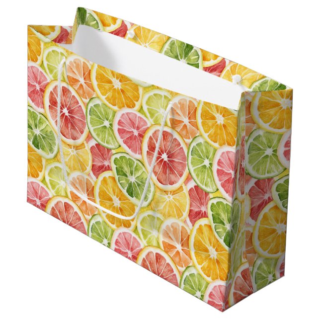 Berry Green Orange Pink Fruit Bridal Shower Large Gift Bag (Front Angled)