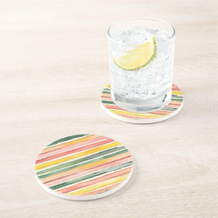 Berry Green Orange Pink Fruity Stripes Birthday Coaster