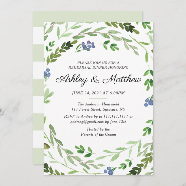 Berry Greenery Rehearsal Dinner Invitation (Front/Back)