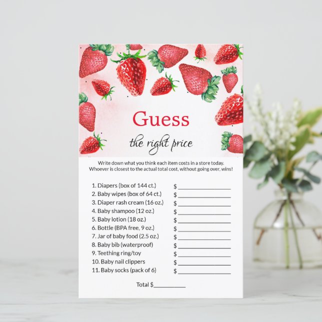 Berry Guess the right price Baby Shower Games (Standing Front)